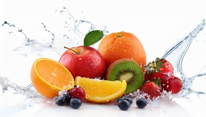 high quality fruit compilation with watersplashes isolated on white