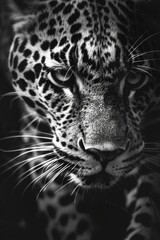Poster - A close-up photograph of a leopard's face in black and white