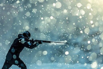Poster - A person holding a firearm in winter landscape