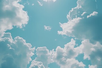 Poster - A small plane soaring through a blue sky filled with fluffy white clouds