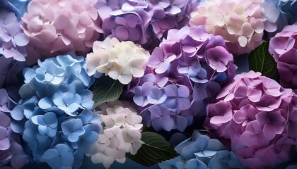 Wall Mural - purple blue and pink heads of hydrangea flowers