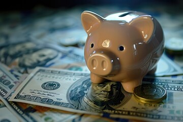 Poster - A piggy bank filled with cash, perfect for financial illustrations and planning