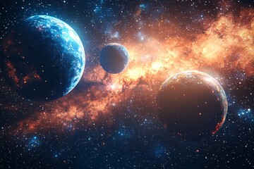 Space cosmic illustration with planets scene created with Generative AI