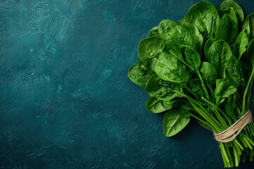 Canvas Print - A bunch of green spinach leaves are tied together