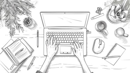 Poster - A person focused on their task typing away on a laptop, suitable for illustrations of people working from home or office settings