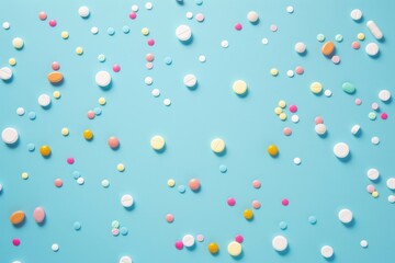 Poster - A colorful confetti explosion on a blue background, suitable for celebrations and parties