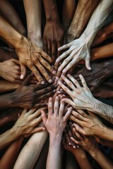 Canvas Print - A group of people showing unity and agreement by placing their hands together, ideal for representing teamwork or togetherness in various contexts