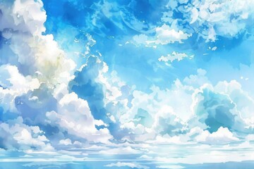 Poster - Clear blue sky with fluffy white clouds