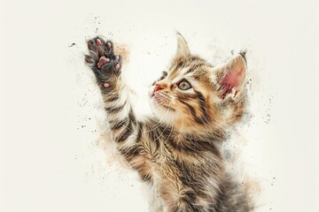 Poster - Playful Kitten with a Paw Up in the Air