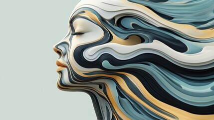 Wall Mural - a woman's face is made up of waves and swirls, ai