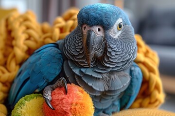 Poster - A Stunning Blue Macaw Holding a Toy