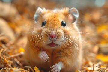 Poster - Cute Hamster in Autumn Leaves