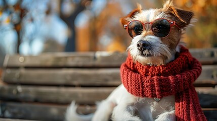 Canvas Print - Cool Dog in Sunglasses and Scarf