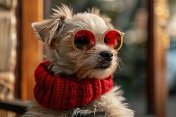 Canvas Print - Dog Wearing Sunglasses and a Red Scarf