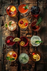 Poster - A wooden table filled with various drinks