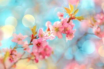 Aufkleber - A close-up view of a tree branch covered in pink flowers, perfect for using in floral arrangements or as a decorative element