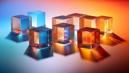 Wall Mural - vibrant array of glass cubes in warm and cool gradient lighting