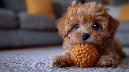 Wall Mural - Cute Puppy Playing with Toy