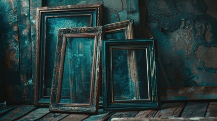 Poster - A pair of picture frames sit on the surface of a wooden floor