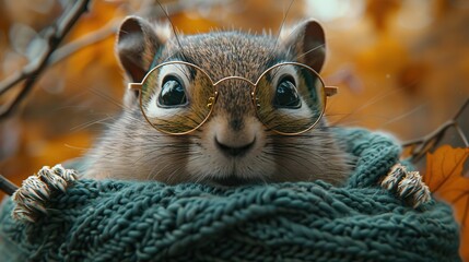 Wall Mural - Cute Squirrel wearing glasses