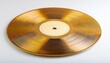 © Florence - a gold vinyl record lies flat on a white surface the record s grooves are visible and the label is white