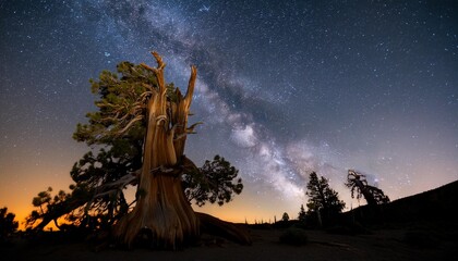 milky way galaxy at ancient bristlecone pine forest