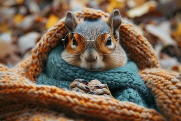 Wall Mural - Squirrel in Knitwear with Round Glasses