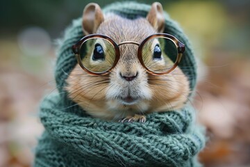 Sticker - A Cute Squirrel Wearing Glasses and a Scarf