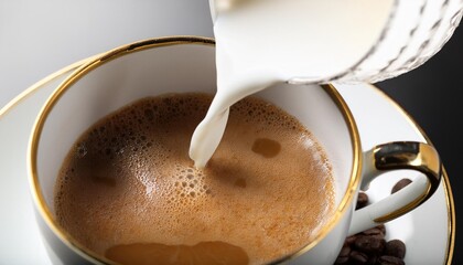 a cup of coffee adding milk