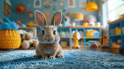 Canvas Print - Cute Bunny in a Playroom