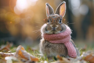 Canvas Print - A Cute Rabbit Wearing Glasses and a Scarf