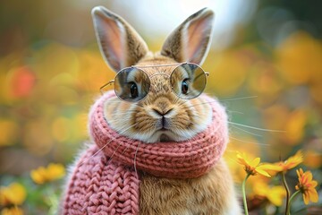 Canvas Print - Cute Rabbit with Glasses and Scarf