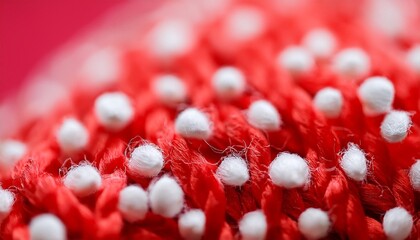 Wall Mural - extreme macro of polyester stable fiber on red background selective focus shallow depth of field abstract dreamy background