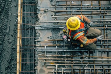 Poster - A construction worker in action on a building site