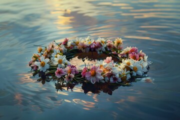 Poster - A wreath of flowers floating on the surface of the water, perfect for decorative or inspirational use
