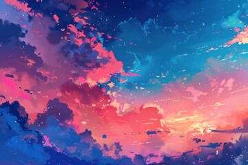 Wall Mural - Abstract Dreamy Sunset with Blue and Pink Clouds