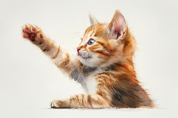 Wall Mural - Playful Kitten with a Paw Raised