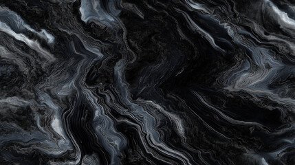 luxurious marble texture in charcoal black and silver tones, with elegant veining patterns resembling flowing water