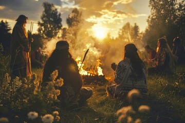 Sticker - Group of people enjoying a campfire, perfect for camping trips or outdoor gatherings