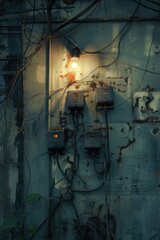 Poster - A vintage electrical panel with a working light