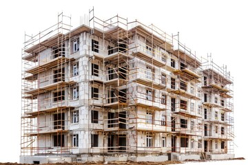 Poster - A tall building under construction with scaffolding on the rooftop