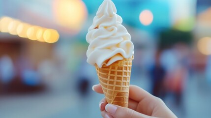 close-up of a vanilla ice cream cone