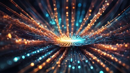 A colorful, abstract image with a bright orange and blue center