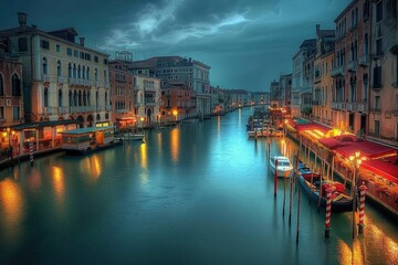 Poster - A collection of boats moored along a tranquil canal, perfect for a relaxing scene or water-themed project
