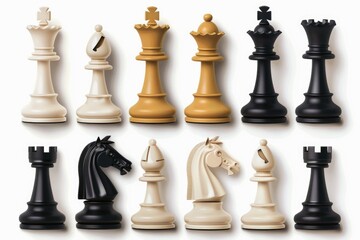 Poster - Group of chess pieces arranged on a white surface