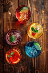 Aufkleber - A collection of colorful beverages on a wooden table, suitable for use in ads, promotions or editorial content
