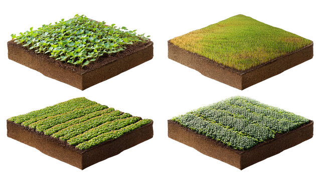 Set of 3d piece of land with soybean plantation on transparency background PNG