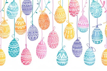 Poster - Colorful Easter eggs suspended from strings, great for spring or Easter-themed designs