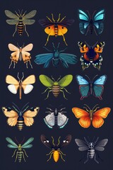 Poster - Various insect species on a dark background