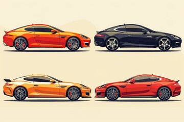 Aufkleber - A collection of four sports cars with unique colors